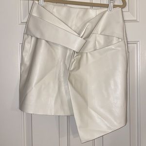 Cream Leather Asymmetrical Skirt (Size M)